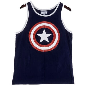 Marvel Captain America Tank Top Size Large 100% Cotton Navy Blue w Shield
